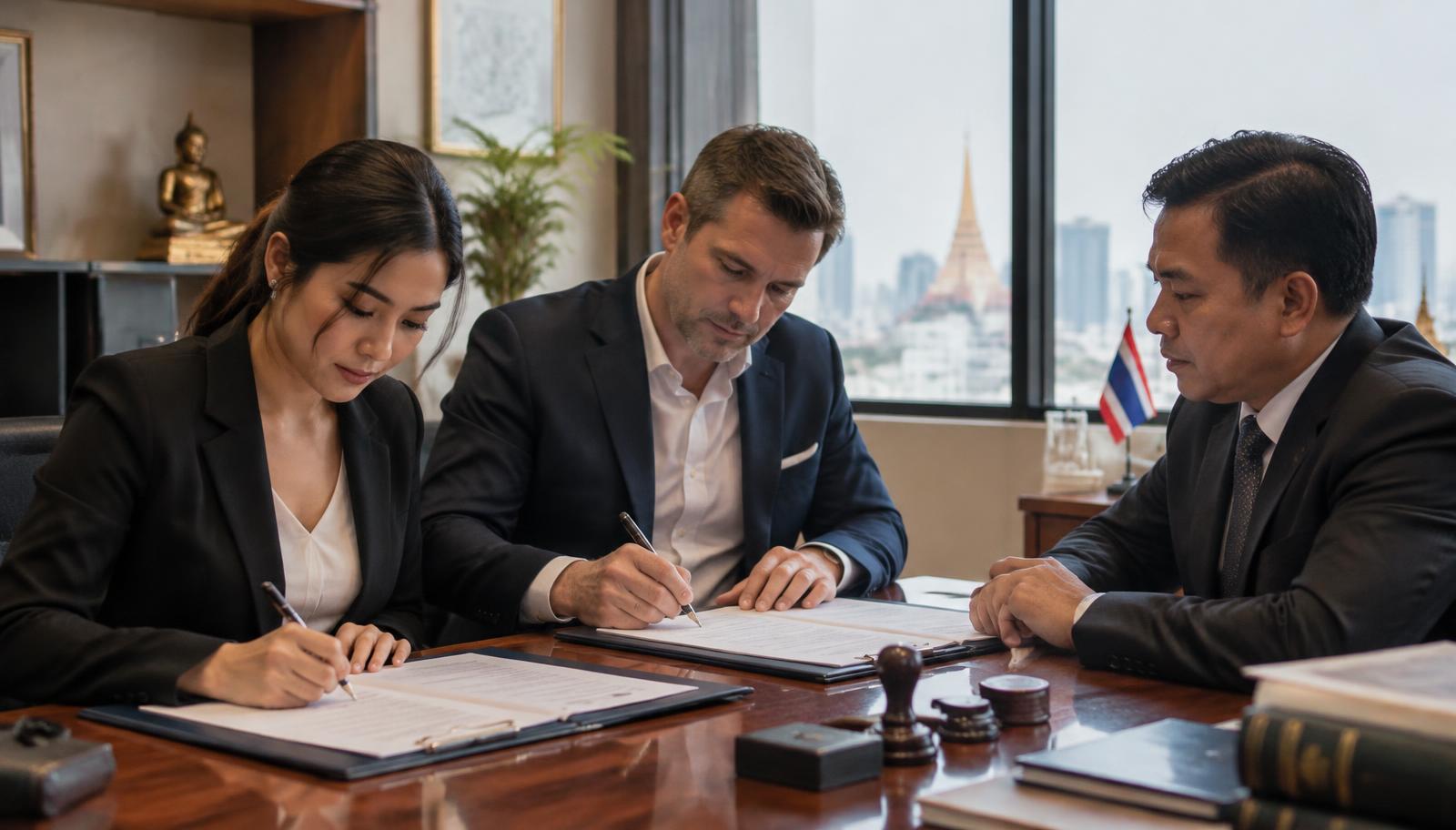 ผู้ถือหุ้นไทย–ต่างชาติลงนามเอกสารจดทะเบียนบริษัทร่วมกับทนายความ