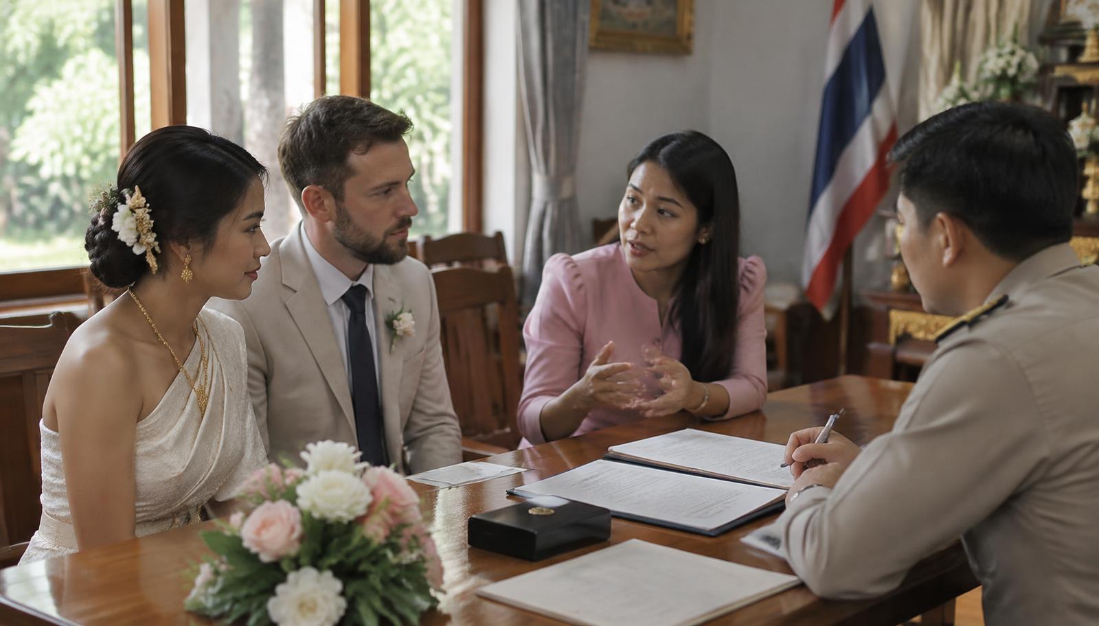 ล่ามแปลให้คู่สมรสไทย–ต่างชาติระหว่างจดทะเบียนสมรสต่อหน้านายทะเบียน